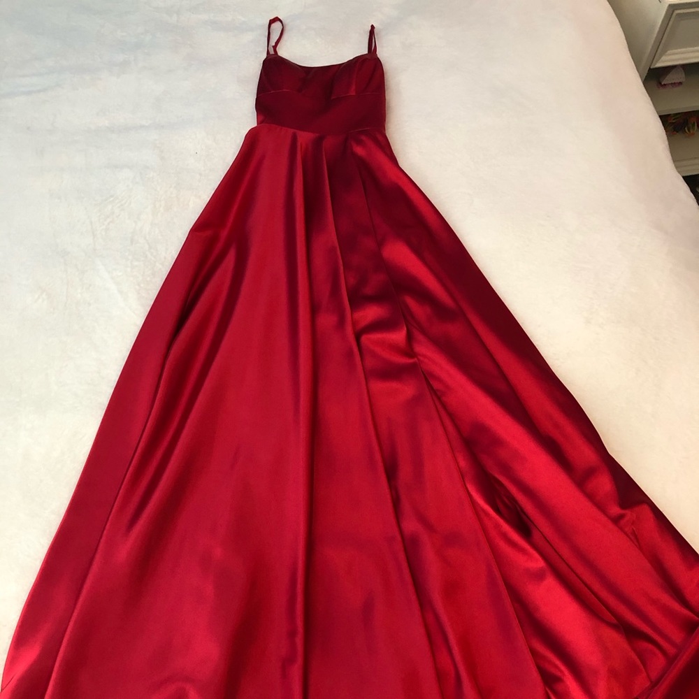 Red satin prom dress